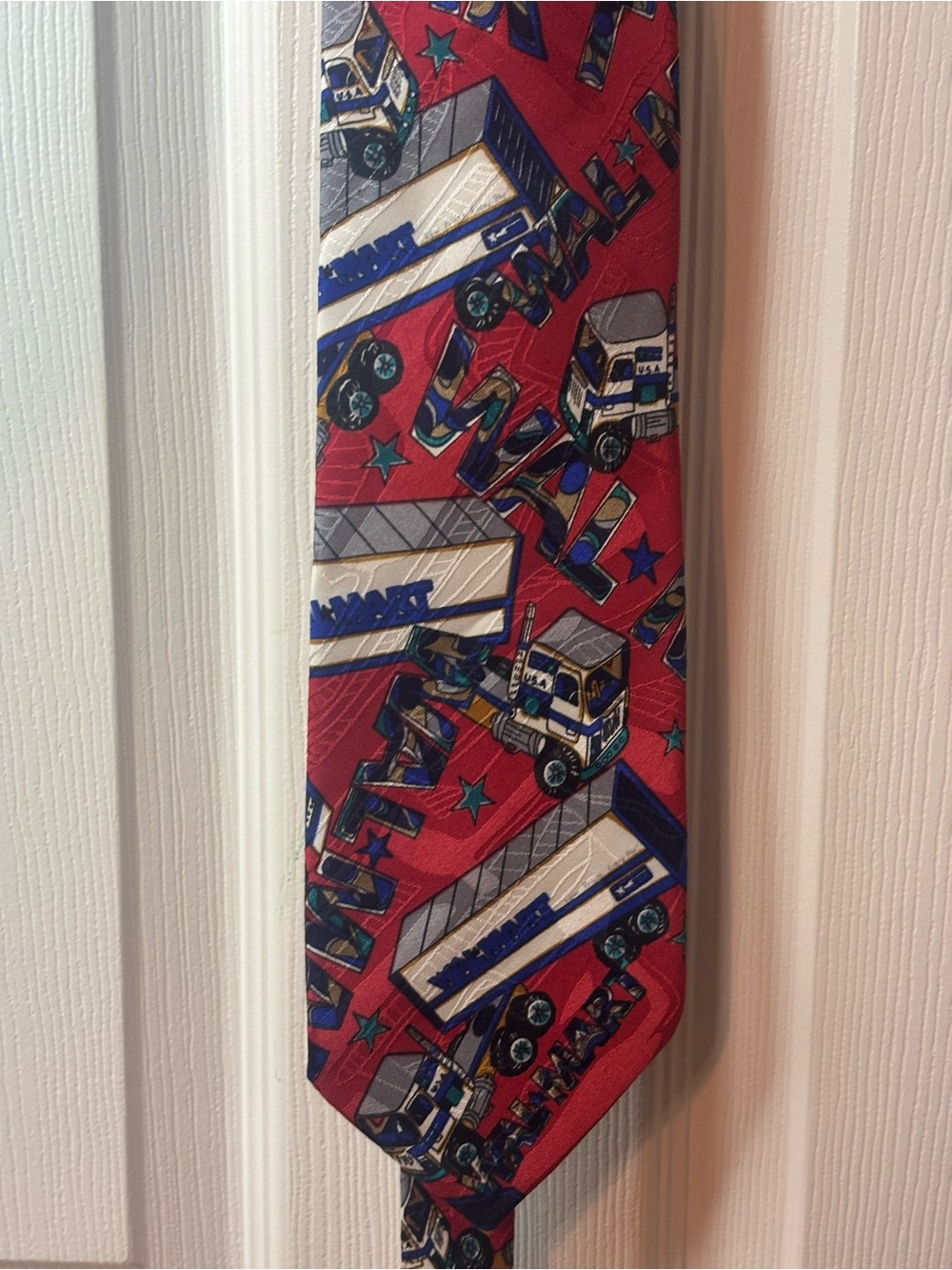 Vintage Red Walmart Tie with Truck Pattern